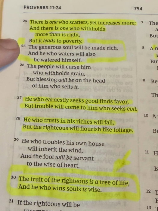 Good morning My friends!!

I’m reading through Proverbs 11
(Since it’s the 11th)

it’s amazing how much practical wisdom