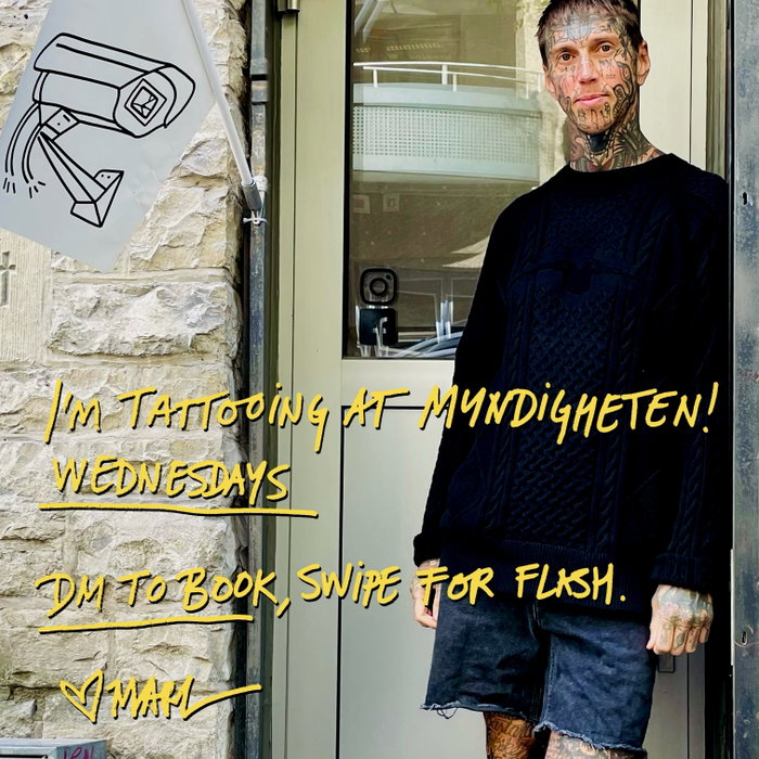 Tattooing at Myndigheten on Wednesdays! DM to book a time, and swipe to choose a design.