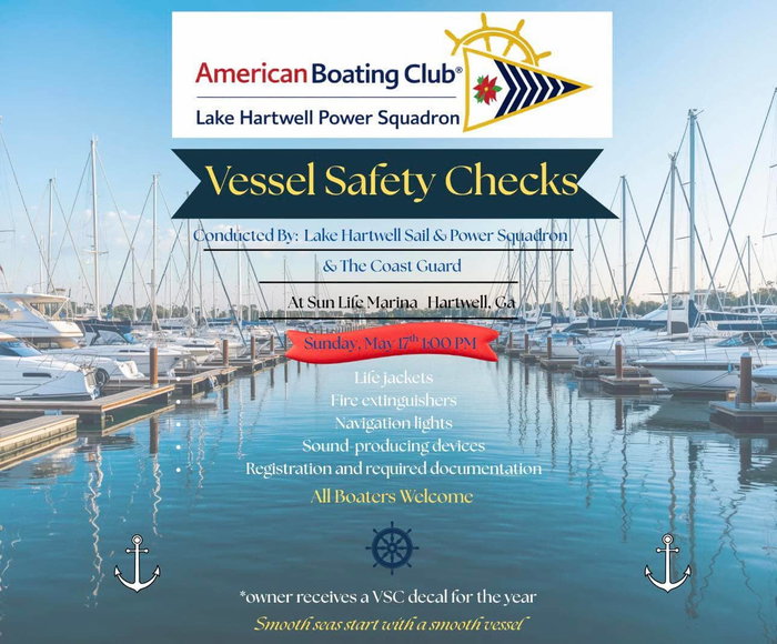 Keep you and your family safe this summer! This Sunday at 1:00pm. Free safety vessel check.