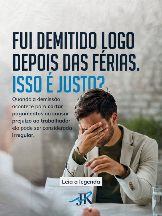 Voltar de férias e ser demitido logo em seguida pode ser irregular em alguns casos ⚠️

Muitos trabalhadores acreditam que existe uma estabilidade após as férias, o que não é verdade em todos os casos.

A demissão não pode ser usada como forma de cortar direitos, evitar pagamentos ou prejudicar o trabalhador.

Existem situações específicas onde a dispensa pode ser revertida ou dar direito a indenizações, como:

✅ Quando tem estabilidade prevista na Convenção Coletiva da sua empresa
✅ Se a demissão for discriminatória
✅ Quando a empresa tenta evitar o pagamento de direitos que venceriam logo após o retorno

Cada caso precisa ser analisado com atenção, considerando o momento da demissão, os valores pagos e o histórico do contrato.

Se isso aconteceu com você, procure a ajuda de um advogado especialista da sua confiança 📲

⚖️ Júlio César & Kassiane Ramos Sociedade de Advogados | OAB/RS 10.260
@juliosantanna_advogado , @kassikilr