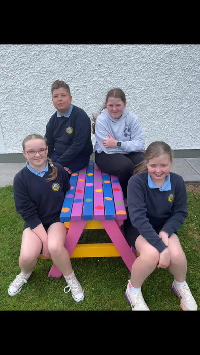 Old benches, brand new life! 🎨🪑 Ms. O'Dea's 5th Class nailed this upcycling project.